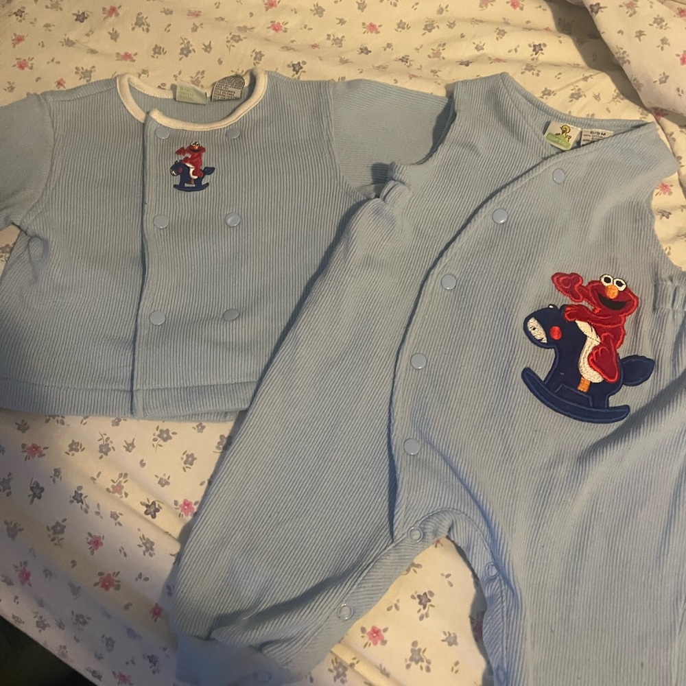 Vintage! Sesame Street Light Blue Baby Outfit with Elmo